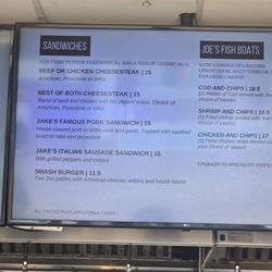 Menu of sandwiches