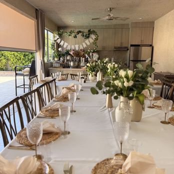 Event City - Rented Kings table with linens and Antique chairs - Party Equipment Rentals Near Me - Burbank, California