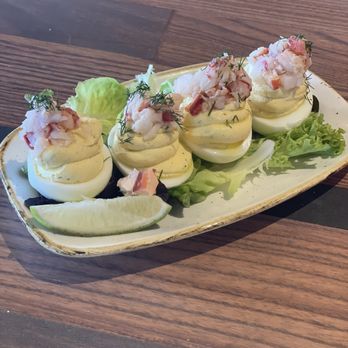 Monkeypod Kitchen - Lobster Deviled Eggs - the creaminess of the yolk was insane - Tacos Near Me - Honolulu, Hawaii Monkeypod Kitchen - Lobster Deviled Eggs - the creaminess of the yolk was insane - Tacos Near Me - Honolulu, Hawaii