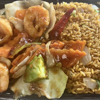 China King - shrimp, rice, and vegetables in a plastic container - Chinese Near Me - Hammond, Indiana