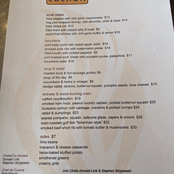 Cochon RESTAURANT - Menu Nov 5 2019 - Cajun/Creole Near Me - New Orleans, Louisiana