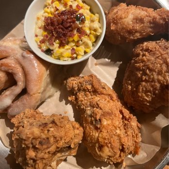 The Pearl - Fried chicken dinner with fresh con and homemade cinnamon roll - New American Near Me - Columbus, Ohio The Pearl - Fried chicken dinner with fresh con and homemade cinnamon roll - New American Near Me - Columbus, Ohio