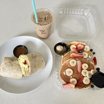 Everyday Eatery - Bacon Breakfast Burrito and Lemon Ricotta Hotcakes - Cafes Near Me - Irvine, California