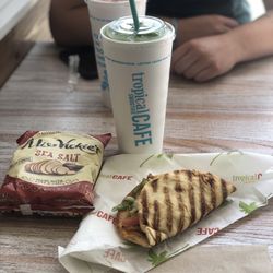Tropical Smoothie Cafe - Island Green Smoothie and Chicken Bacon Ranch Flatbread