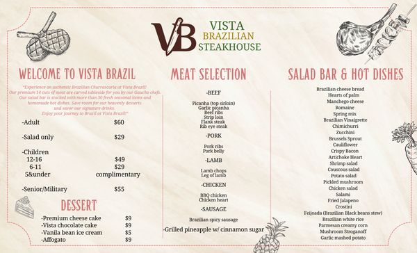 Menu photo 1 Vista Brazilian Steakhouse Walnut, CA Menu photo 1 Vista Brazilian Steakhouse Walnut, CA