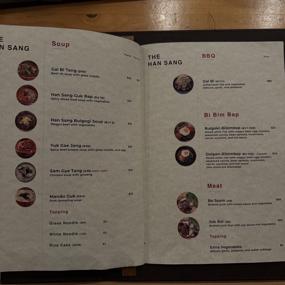 Han Sang - Menu 11/13/2024 - Korean Near Me - Millbrae, California