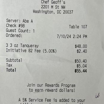 Chef Geoff's West End - Bill showing 5% "Initiative Fee". A new fresh hell by a different name. - New American Near Me - Washington, DC, District of Columbia