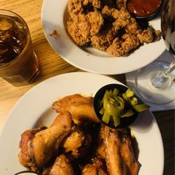 Blue Water Bay Restaurant - Gator Bites and Wings with Blue Cheese. Not too spicy but with the right amount.