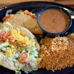 Puffy Taco, Crispy Taco, Rice & Charro Beans