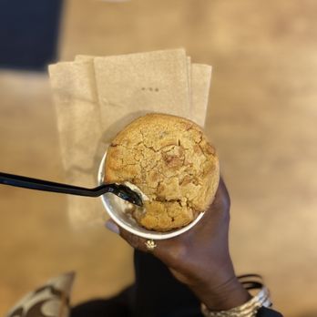 Insomnia Cookies - Cookie'wich featuring Cookies and Cream ice cream between Chocolate Chunk and Peanut Butter Chip cookies . - Desserts Near Me - Norfolk, Virginia