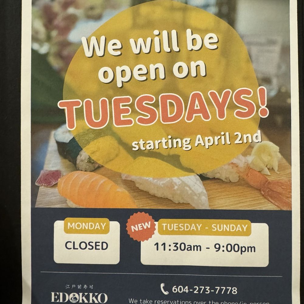 Edokko Nigiri Sushi - Looks like they will open in Tuesday from April 2024 - Japanese Near Me - Richmond, British Columbia Edokko Nigiri Sushi - Looks like they will open in Tuesday from April 2024 - Japanese Near Me - Richmond, British Columbia