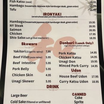 Washoku - Menu as of September 2025 - Ramen Near Me - Elk Grove, California
