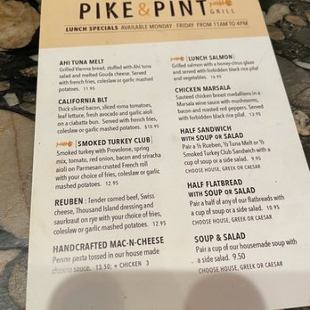 Pike and Pint Grill - Lunch menu - Seafood Near Me - Alexandria, Minnesota