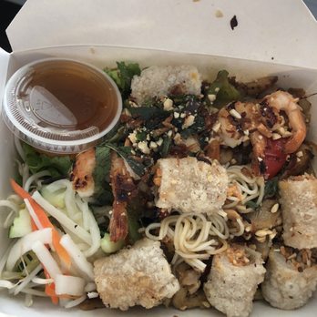 CÔBA - Lemongrass chicken vermicelli bowl added prawns and crispy imperial rolls. All gluten free - Vietnamese Near Me - Seattle, Washington