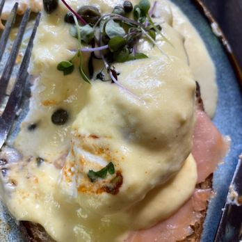 Eggy’s Neighborhood Kitchen - Salmon Egg Benedict  Delicious - Breakfast & Brunch Near Me - Berkeley, California