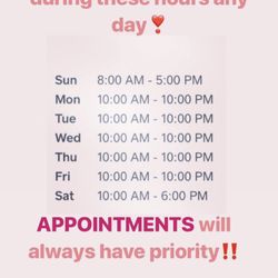 The Rose Quartz Beauty - Hours for APPOINTMENTS