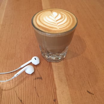 Farley's East - The gibraltar. Earbuds nearby for size reference. Like a slightly larger version of a macchiato. $3.85 after tax. Pretty good - Coffee & Tea Near Me - Oakland, California