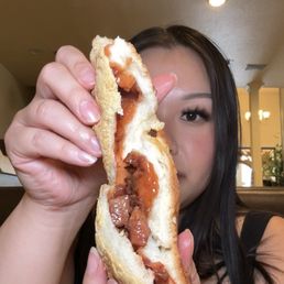 Inside of baked bbq pork bun - SO GOOD