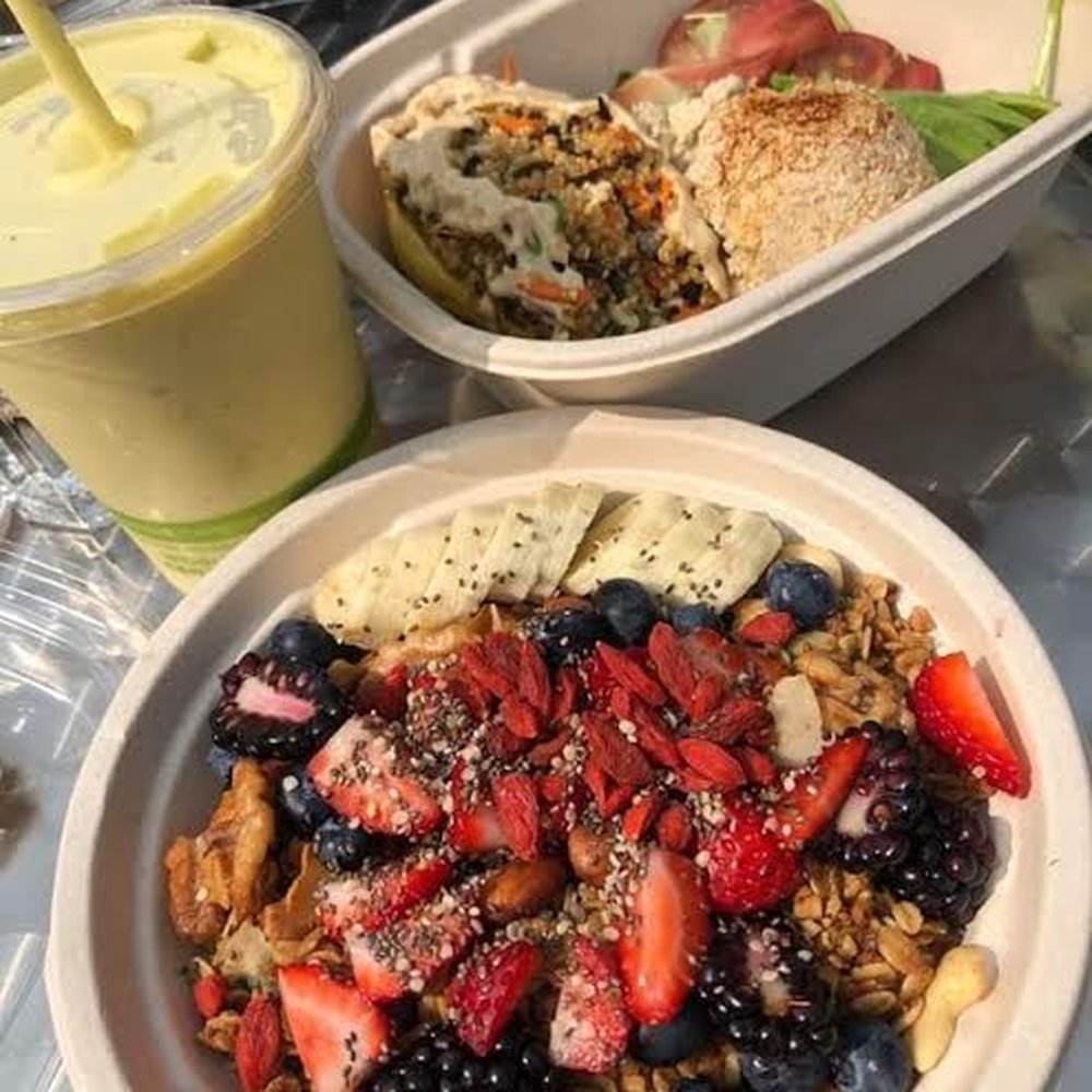 Beloved Cafe - Green Goddess Smoothie Bowl ($13), Healthy Glow Mango Smoothie ($11), Stuffed Delicata Squash ($16) - Coffee & Tea Near Me - San Francisco, California
