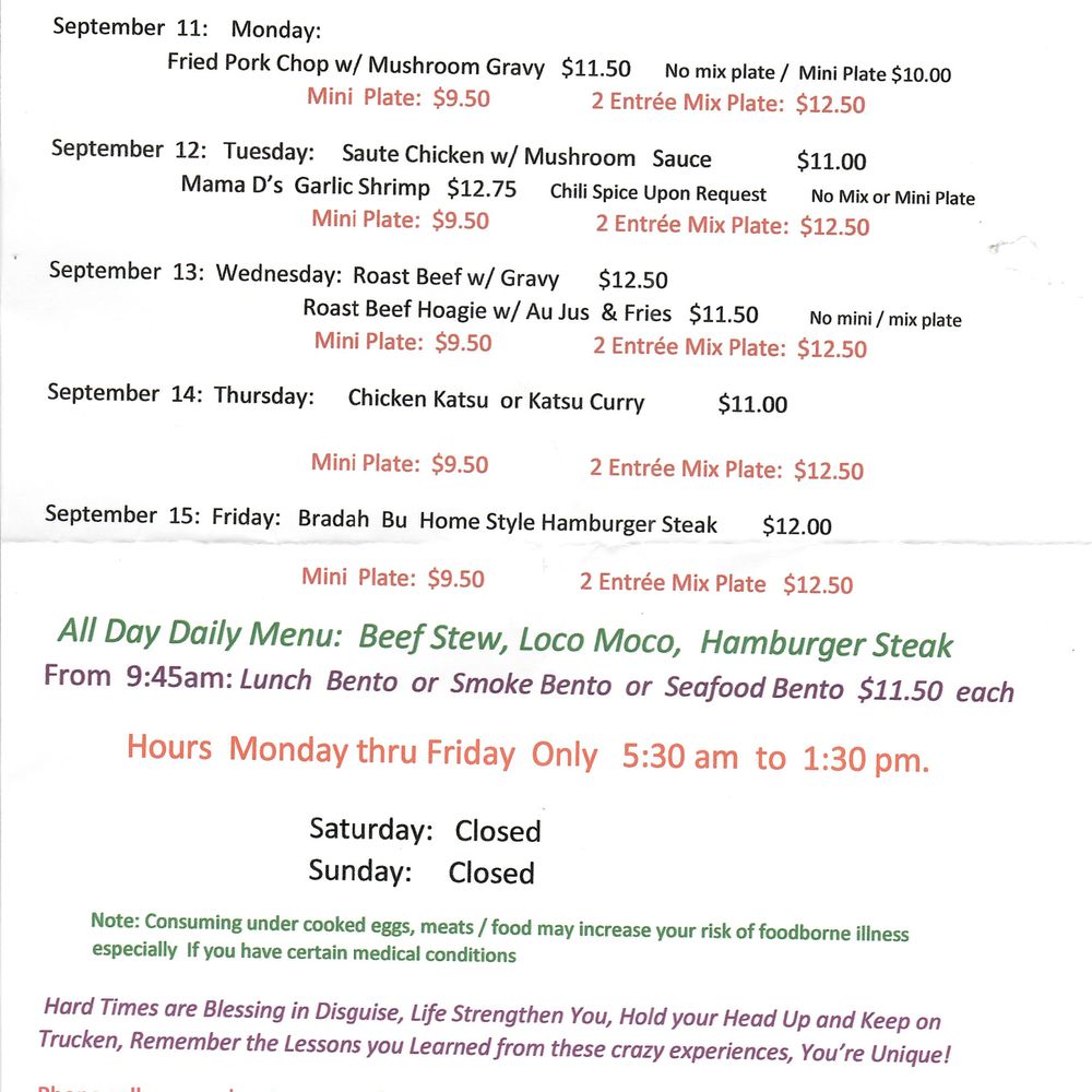 Taka's Box Lunch - This week's daily specials. - Breakfast & Brunch Near Me - Honolulu, Hawaii Taka's Box Lunch - This week's daily specials. - Breakfast & Brunch Near Me - Honolulu, Hawaii