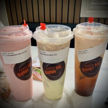 Paris Banh Mi - Strawberry milk slush, crème brûlée milk tea, Thai tea - Sandwiches Near Me - Tulsa, Oklahoma Paris Banh Mi - Strawberry milk slush, crème brûlée milk tea, Thai tea - Sandwiches Near Me - Tulsa, Oklahoma