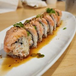 O Sushi & Grill - Lemon pepper salmon roll! Our fave!