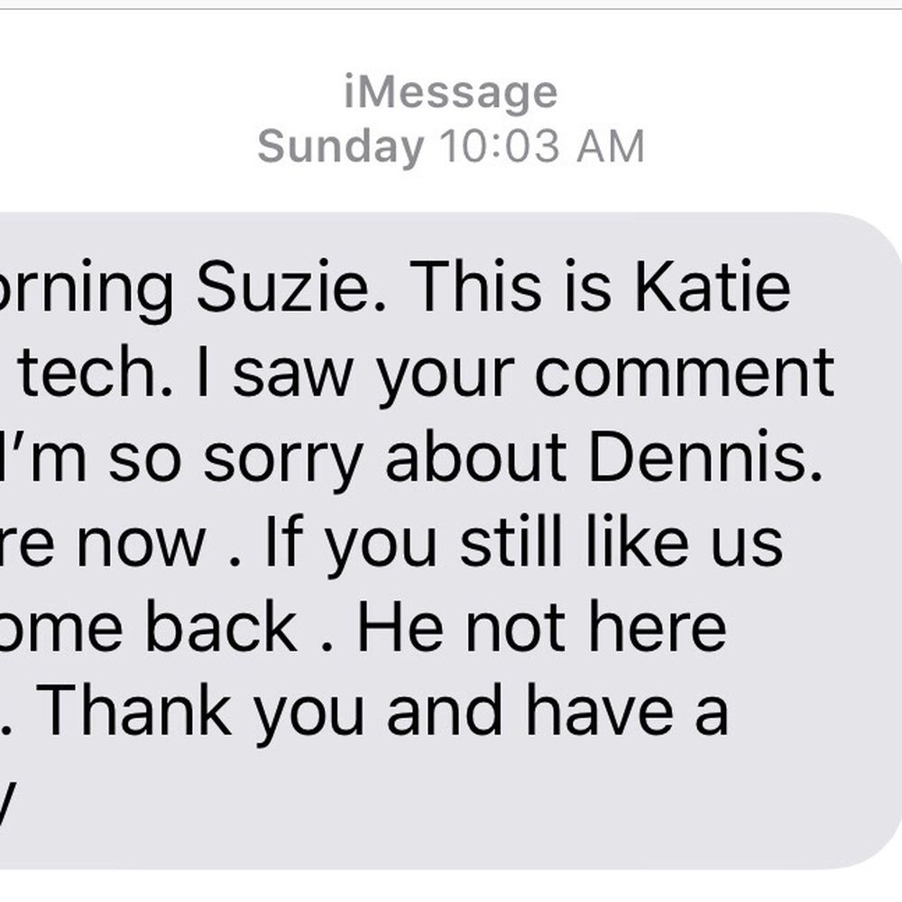 The reply I received several weeks after our disappointment. Little to late.