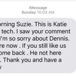 The reply I received several weeks after our disappointment. Little to late.