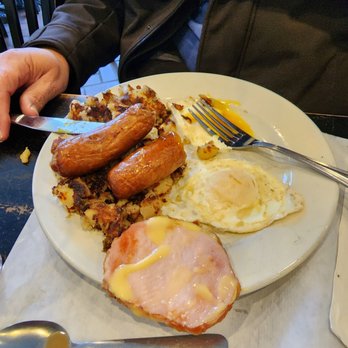 Alex's Restaurant - My husband's eggs are over easy with sausage links and home fries! I gave him a slice of my ham! He loved it all. - Breakfast & Brunch Near Me - Poughkeepsie, New York Alex's Restaurant - My husband's eggs are over easy with sausage links and home fries! I gave him a slice of my ham! He loved it all. - Breakfast & Brunch Near Me - Poughkeepsie, New York