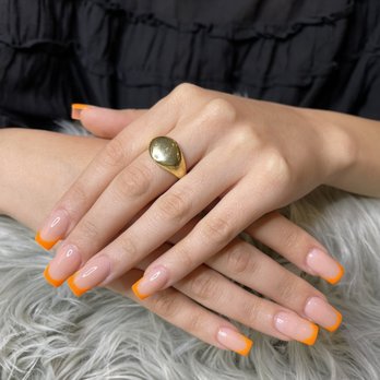 Iris Nails & Spa Ballwin - acrylic full set w/ orange tips. - Nail Salons Near Me - Ballwin, Missouri