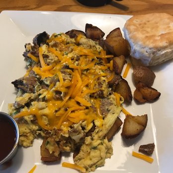 Crooked Tree Cafe - Brisket hash with scrambled eggs - Cafes Near Me - Marietta, Georgia