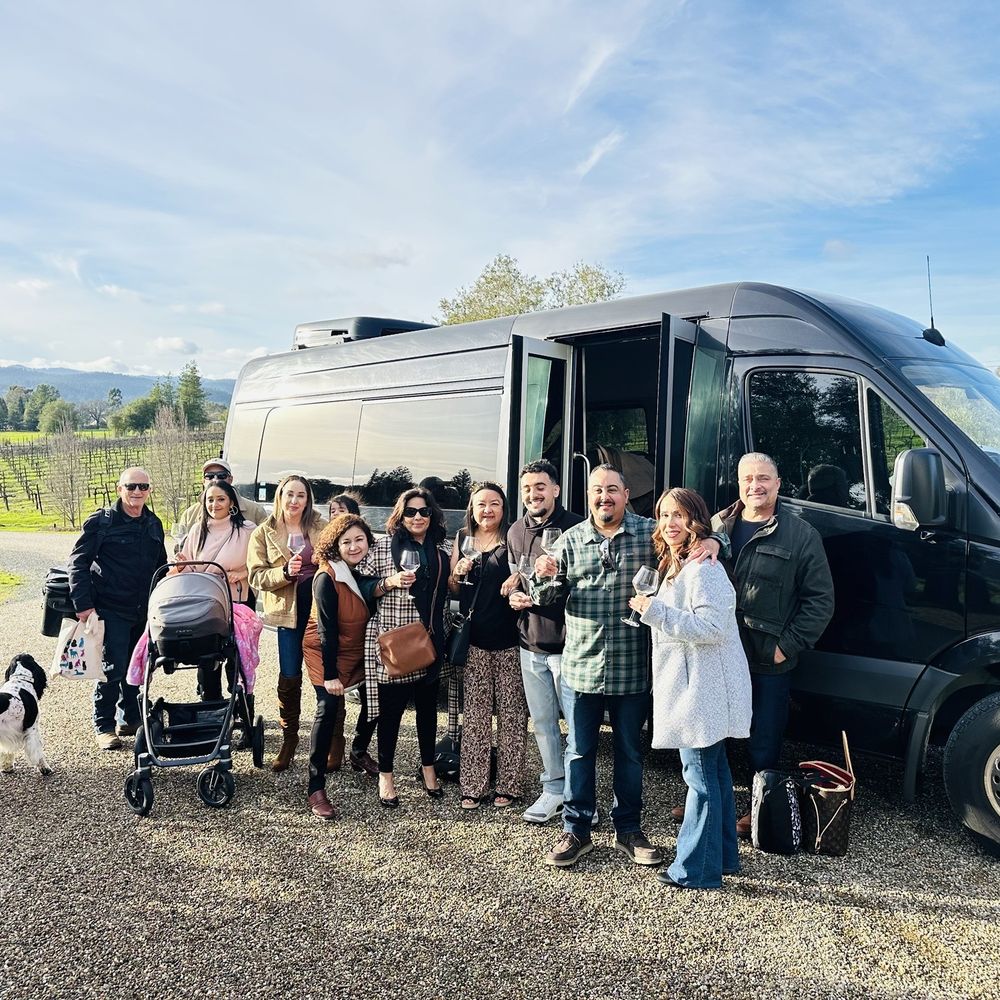 Elite Excursions - Our last winery stop in front of the 14 passenger sprinter van. - Limos Near Me - Santa Rosa, California Elite Excursions - Our last winery stop in front of the 14 passenger sprinter van. - Limos Near Me - Santa Rosa, California