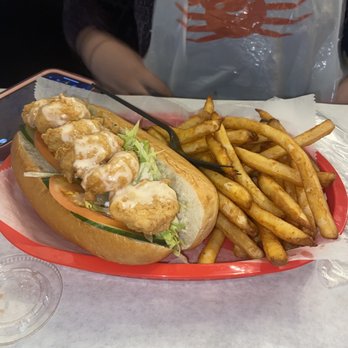 T Town Crab - a plate of fries and a sandwich - Seafood Near Me - Tuscaloosa, Alabama