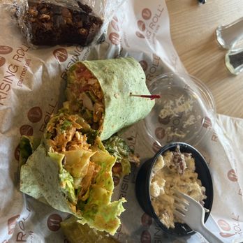 Rising Roll Gourmet Cafe - Buffalo Wrap with potato salad and Brownie - Sandwiches Near Me - Lawrenceville, Georgia