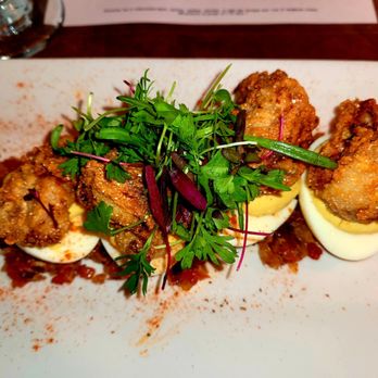 Catch 27 - Deviled Egg BLT topped w/ fried Oysters - Southern Near Me - Saint Augustine, Florida