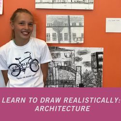 One River School of Art+Design - Great work from a teen camper from summer 2018 - inspired by the buildings across the street in Downtown Evanston.