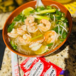 Pho Tau Bay - Vegetable Pho with Beef Broth...I used my own shrimp at home.