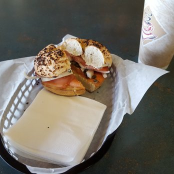 Max's - a bagel sandwich and a cup of coffee - Bagels Near Me - Stuart, Florida