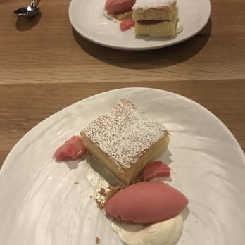 Rooster & Owl - Sponge cake with raspberry sorbet and rhubarb - Best dessert EVER - New American Near Me - Washington, DC, District of Columbia
