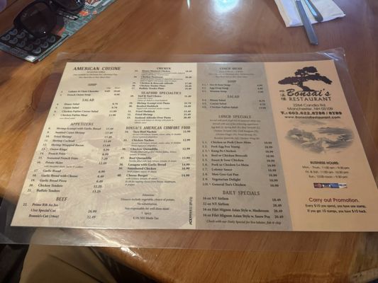 Menu photo 1 Bonsai's Restaurant Manchester, NH Menu photo 1 Bonsai's Restaurant Manchester, NH