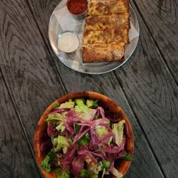 The Slice & Pint - Cheesy bread ($8) and simple salad ($10)