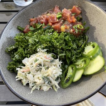 Oak & Stone - Tuna Poke Bowl without peanuts. Delicious. The kale was wonderful! - Pizza Near Me - Bradenton, Florida Oak & Stone - Tuna Poke Bowl without peanuts. Delicious. The kale was wonderful! - Pizza Near Me - Bradenton, Florida