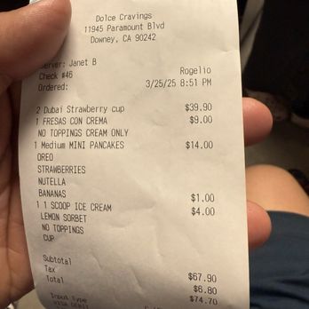 Dolce Cravings - Receipt - Desserts Near Me - Downey, California Dolce Cravings - Receipt - Desserts Near Me - Downey, California