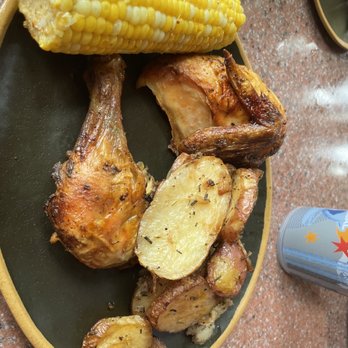Thunder Falls Terrace - Rotisserie chicken combo with corn and roasted potatoes - Barbeque Near Me - Orlando, Florida Thunder Falls Terrace - Rotisserie chicken combo with corn and roasted potatoes - Barbeque Near Me - Orlando, Florida