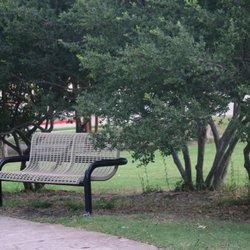 Mustang Neighborhood Park - Mustang Park Bench. Photo by Happy Tails Pet Pal, LLC.