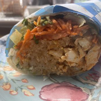 Lapisara Eatery - Tom Yum burrito - chicken, mushroom, lettuce, carrot, cilantro, egg-fried rice, Tom yum sauce and side of tortilla chips - Breakfast & Brunch Near Me - San Francisco, California Lapisara Eatery - Tom Yum burrito - chicken, mushroom, lettuce, carrot, cilantro, egg-fried rice, Tom yum sauce and side of tortilla chips - Breakfast & Brunch Near Me - San Francisco, California