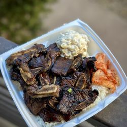 Hapa Food - This was sooooooooo goood! Kalbi rib plate which comes with kimchi, rice, and Mac salad. Very generous proportions