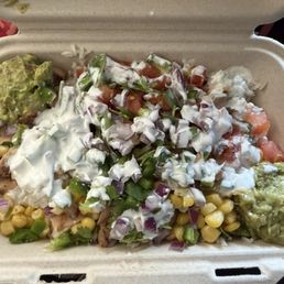 Chicken burrito bowl. Not sure those two tiny scoops of guacamole were worth $2.55. Chicken burrito bowl. Not sure those two tiny scoops of guacamole were worth $2.55.