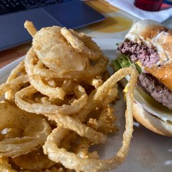Potbellies - The most amazing burger and hand dipped onion rings that was served in 3 min of me ordering