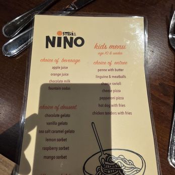 Osteria Nino - Kids Menu - Italian Near Me - Burlington, Massachusetts